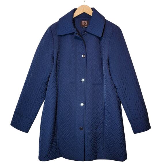 Anne Klein Jackets & Blazers - Anne Klein Blue Quilted A-Line Mid Length Snap Front Coat Size L/XL Chic